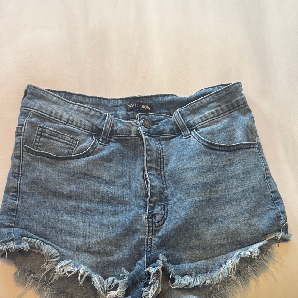 Fashion Nova Frayed Hem Blue Jean Shorts